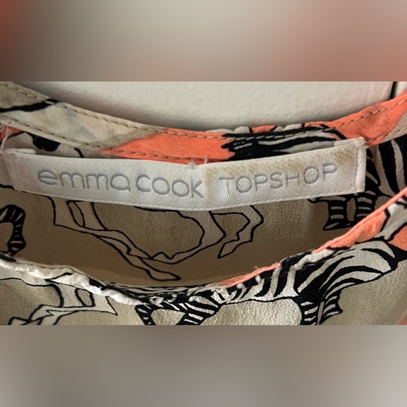 Emma Cook x Topshop 100% silk tank sleeveless zebra print unique blouse sz 6 - Picture 2 of 7